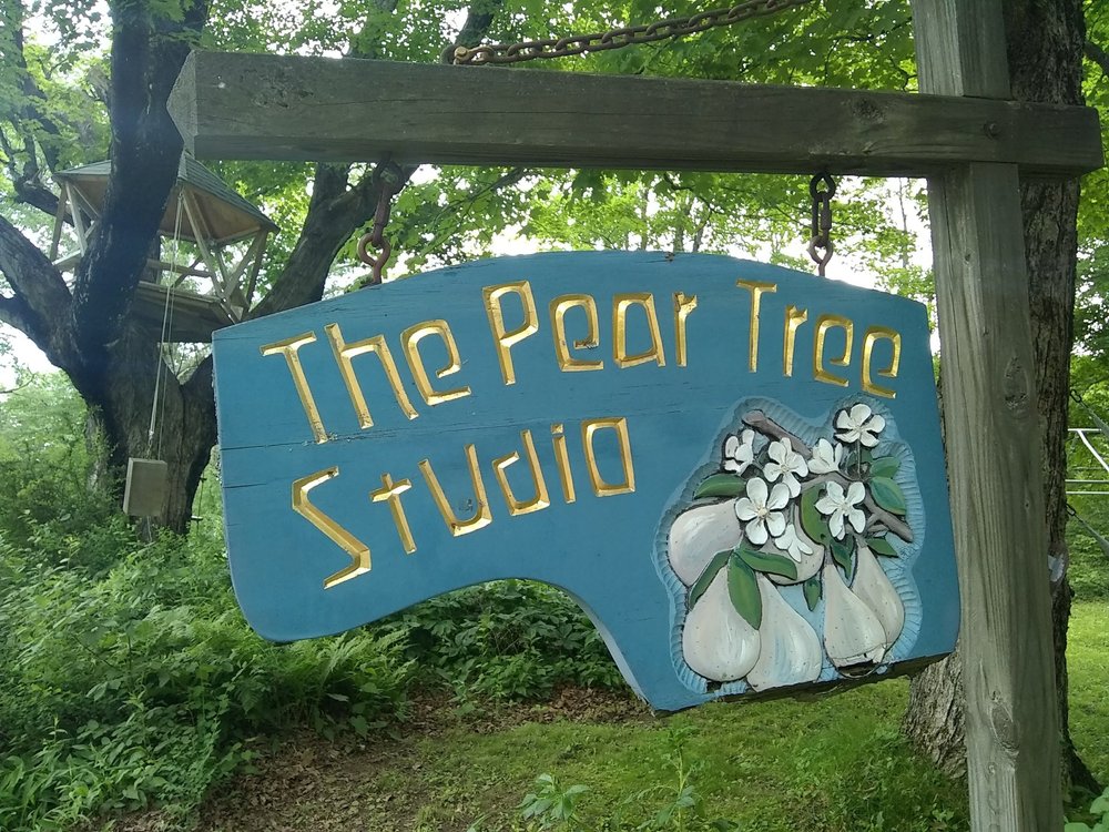 The Pear Tree Studio sign in Harrisville
